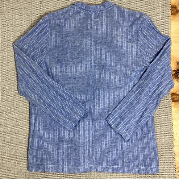 Old Navy Open Front Linen Blazer Womens L Blue Striped Lightweight - Picture 9 of 14